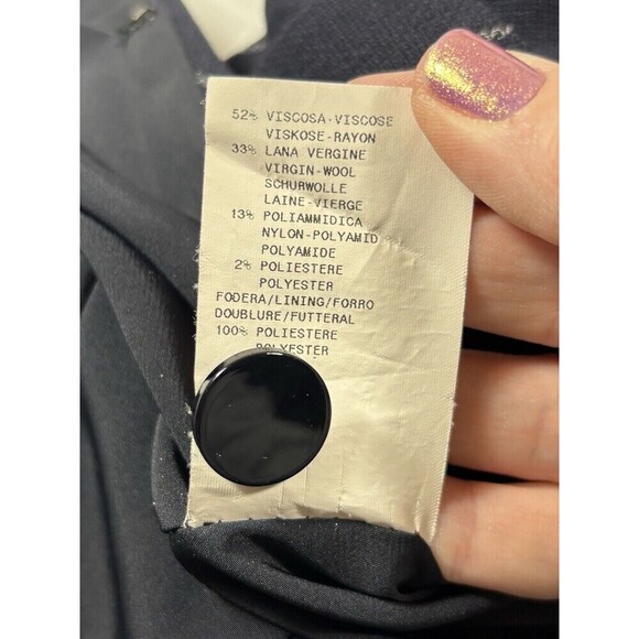 Armani Collezioni Blazer Navy Blue Pinstripe Chalk Stripe 8 Asymmetrical Pocket - Picture 8 of 12